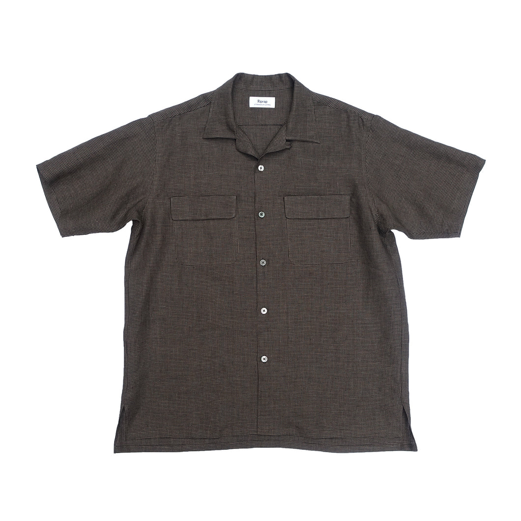 OPEN COLLAR SH S/S (LINEN GINGHAM CHECK)