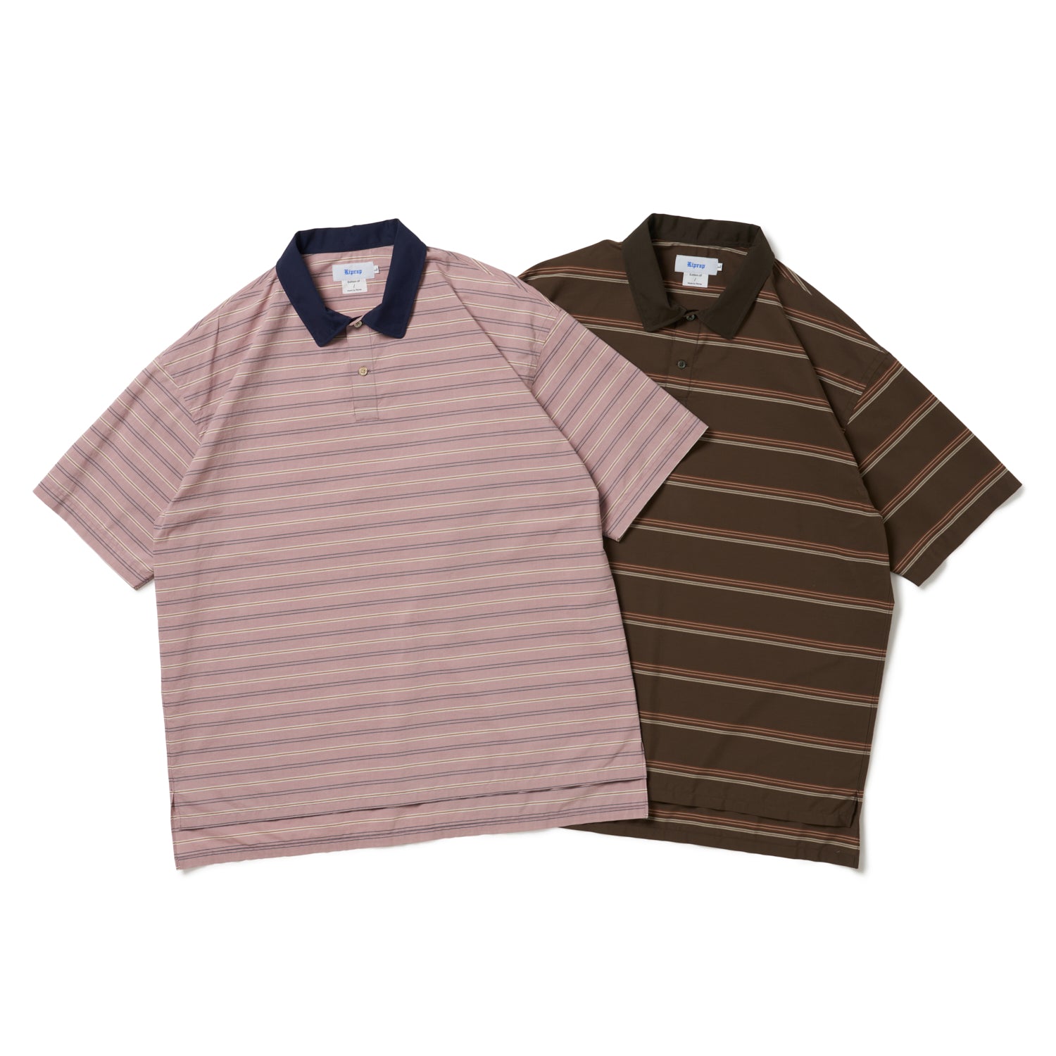 Riprap リップラップ POLO SHAPED SHIRT DK NAVY Riprap / POLO SHAPED SH S/S(POPLIN/TYPEWRITER BORDER) DK BROWN